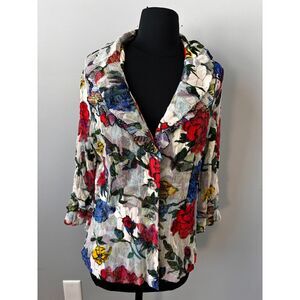 Passion Concept Jacket Floral Printed Mesh Button Down Jacket lace up back large